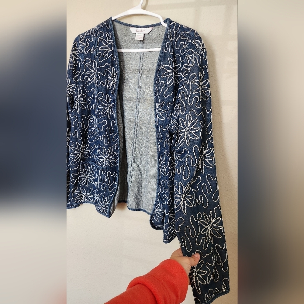 Embroidered Open Front Jacket Size Medium - Picture 4 of 7